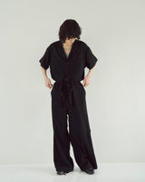 cut off open collar belted h/s jump suit