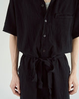 Cut Off Open Collar Belted H/S Jump Suit