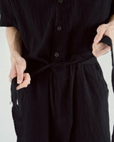 Cut Off Open Collar Belted H/S Jump Suit