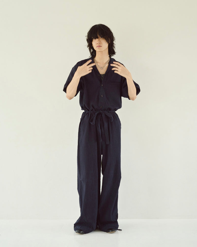 cut off open collar belted h/s jump suit