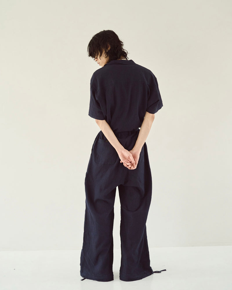 cut off open collar belted h/s jump suit