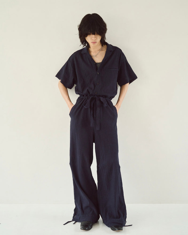 Cut Off Open Collar Belted H/S Jump Suit