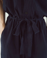 cut off open collar belted h/s jump suit