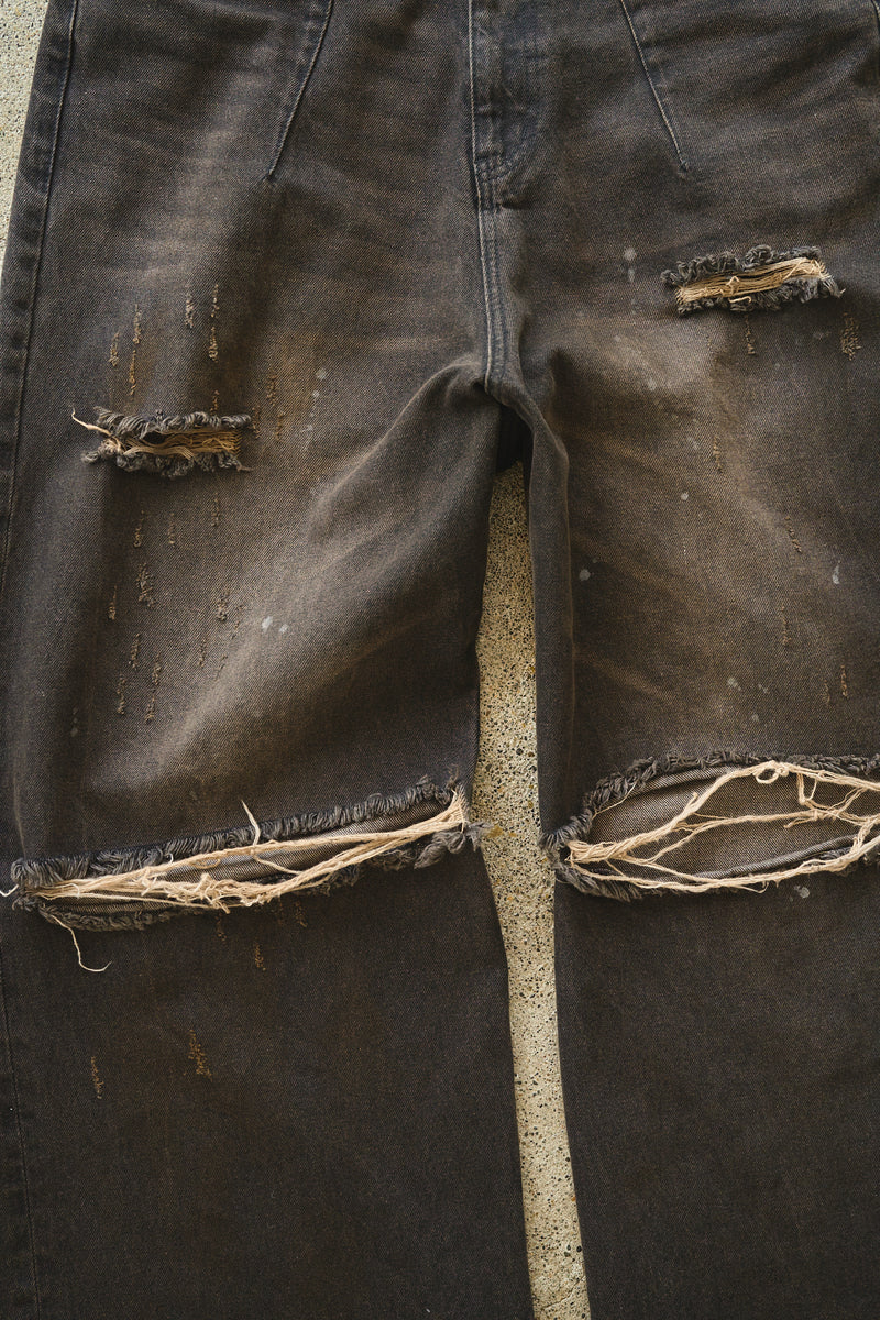 wide baggy broken denim trousers