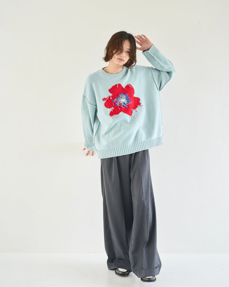 Inside Out Flower Motif Cotton Sweater