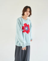 inside out flower motif cotton sweater