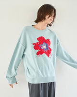 inside out flower motif cotton sweater