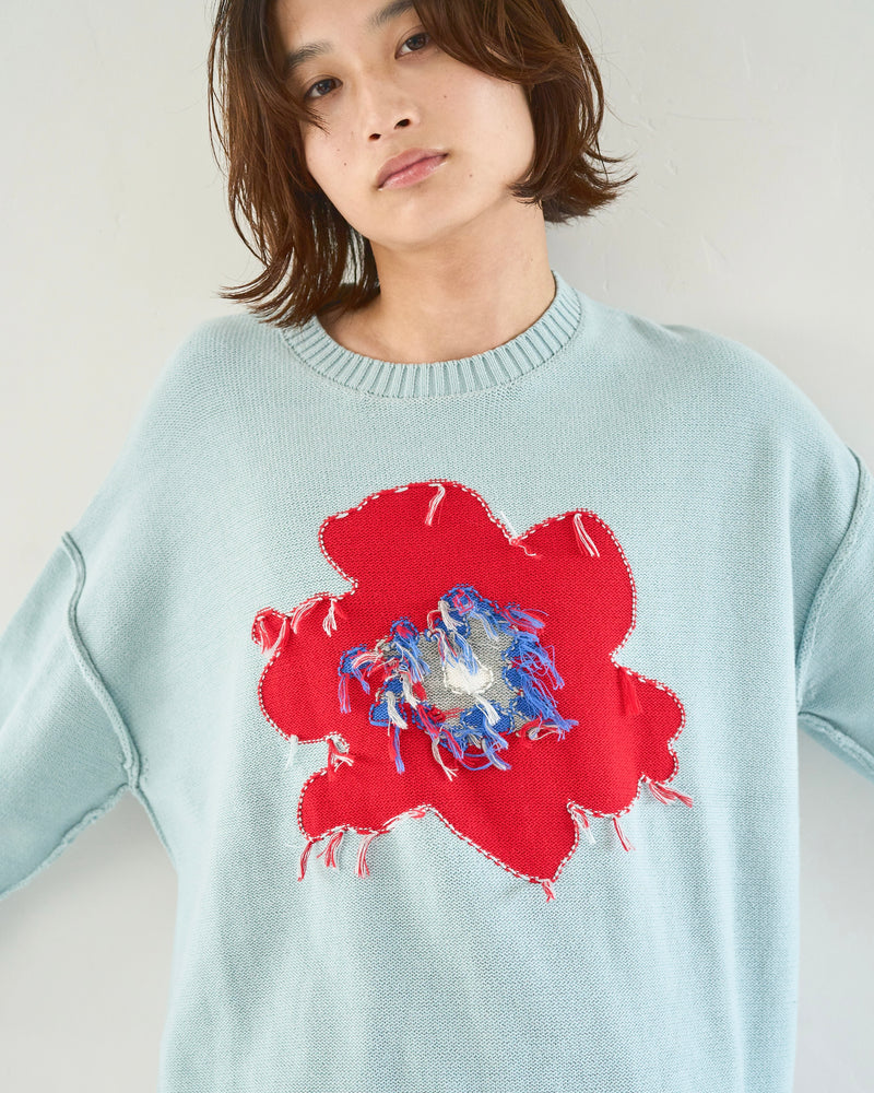 Inside Out Flower Motif Cotton Sweater