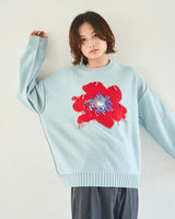 inside out flower motif cotton sweater