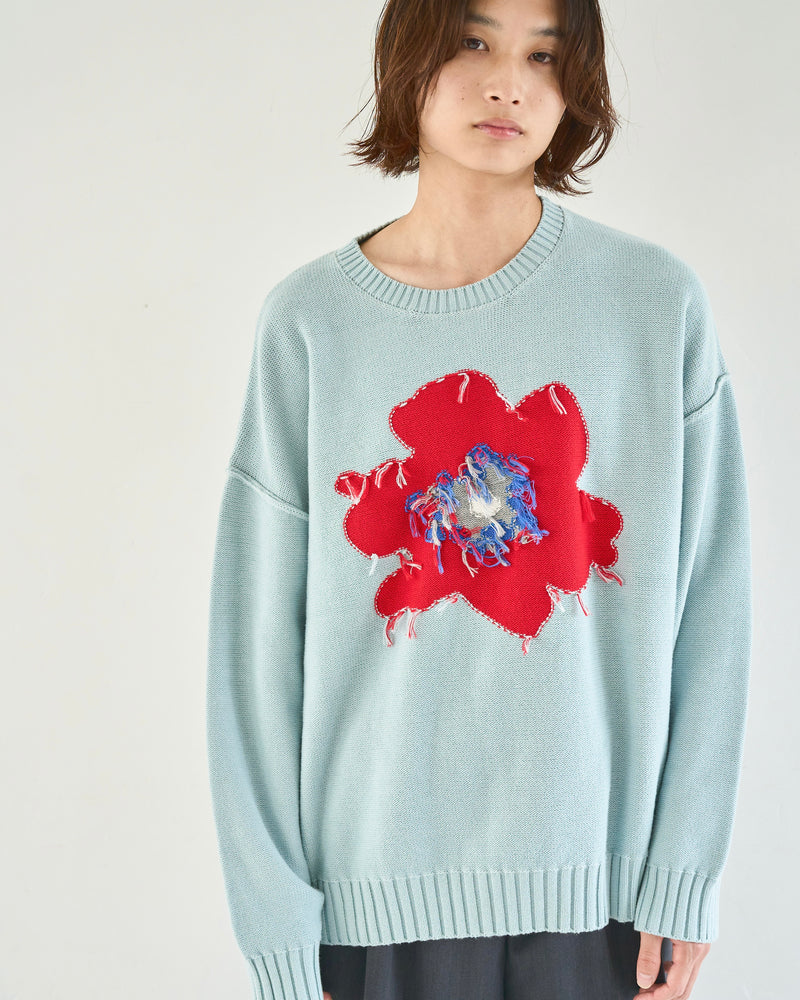 Inside Out Flower Motif Cotton Sweater