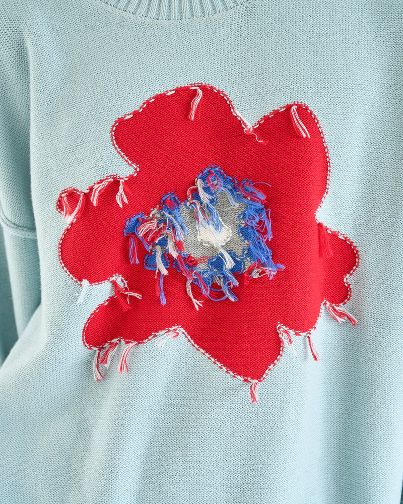 inside out flower motif cotton sweater