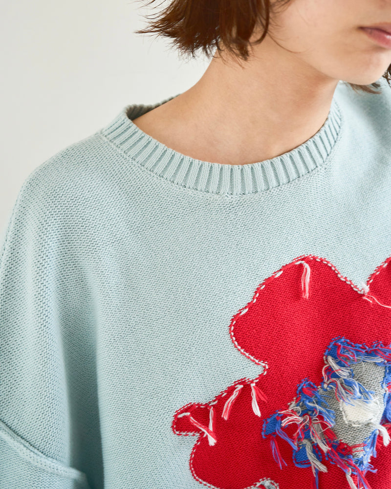 inside out flower motif cotton sweater