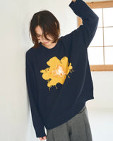 inside out flower motif cotton sweater