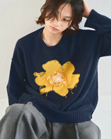 inside out flower motif cotton sweater