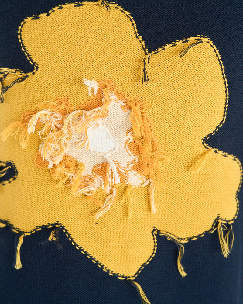 inside out flower motif cotton sweater