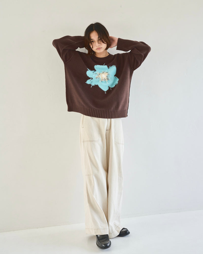 inside out flower motif cotton sweater