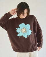 inside out flower motif cotton sweater