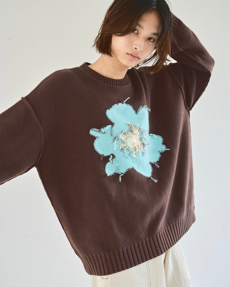 Inside Out Flower Motif Cotton Sweater