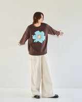 inside out flower motif cotton sweater