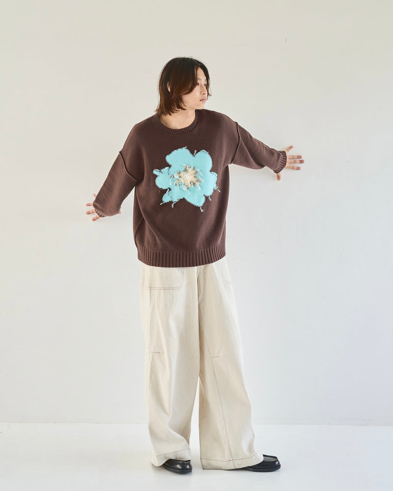 inside out flower motif cotton sweater