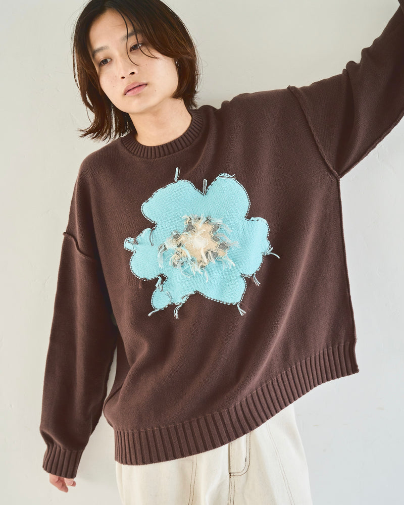 Inside Out Flower Motif Cotton Sweater