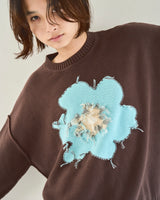 inside out flower motif cotton sweater