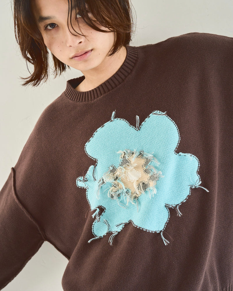 Inside Out Flower Motif Cotton Sweater