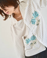 flower embroidery cut off stripe l/s shirt