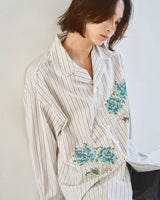 flower embroidery cut off stripe l/s shirt