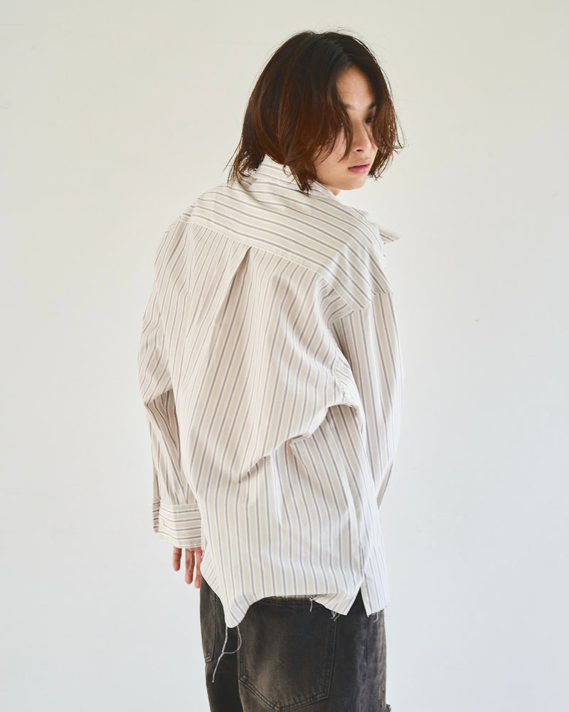 Flower Embroidery Cut Off Stripe L/S Shirt