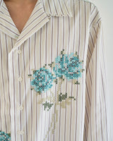 Flower Embroidery Cut Off Stripe L/S Shirt