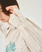 flower embroidery cut off stripe l/s shirt