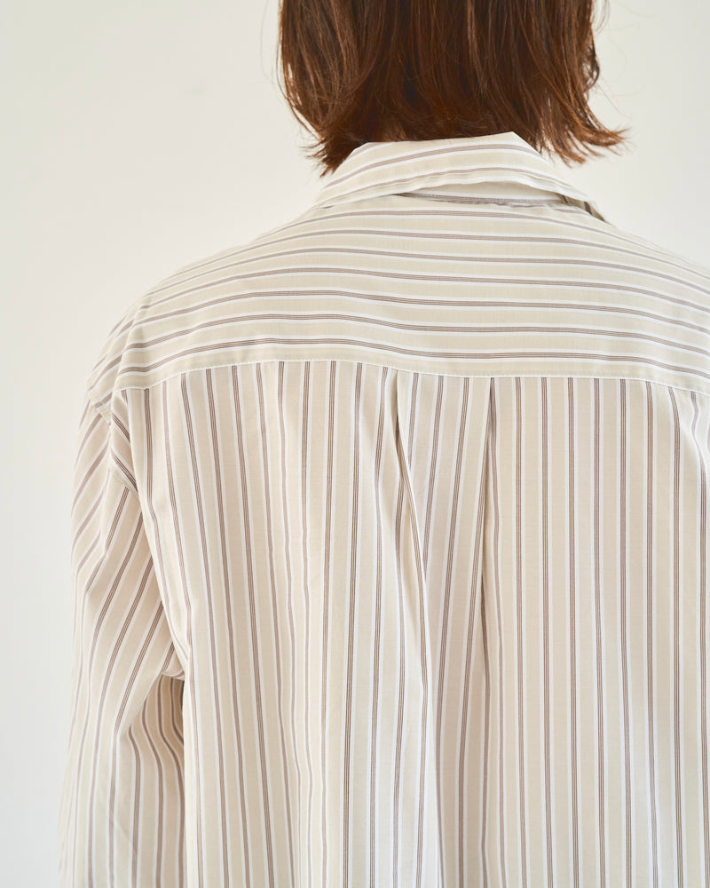 Flower Embroidery Cut Off Stripe L/S Shirt