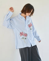 flower embroidery cut off stripe l/s shirt