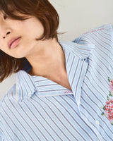 flower embroidery cut off stripe l/s shirt