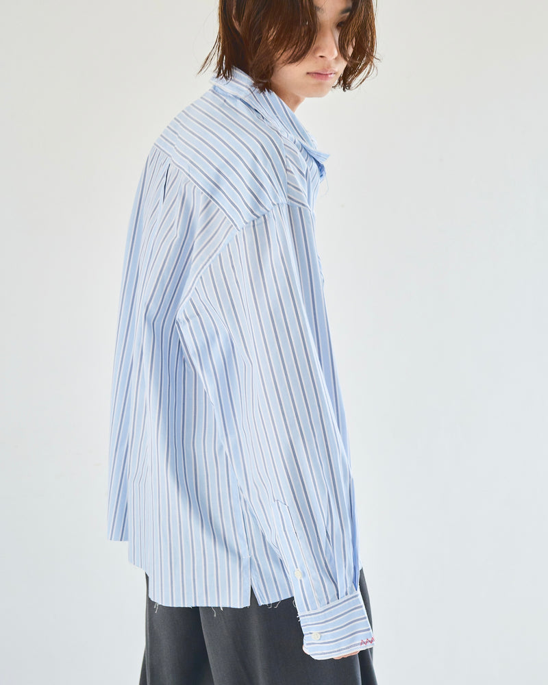 flower embroidery cut off stripe l/s shirt