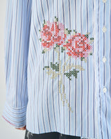 flower embroidery cut off stripe l/s shirt