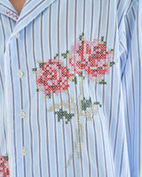 flower embroidery cut off stripe l/s shirt