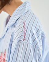 Flower Embroidery Cut Off Stripe L/S Shirt