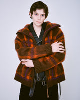 brushed check drivers knit jacket