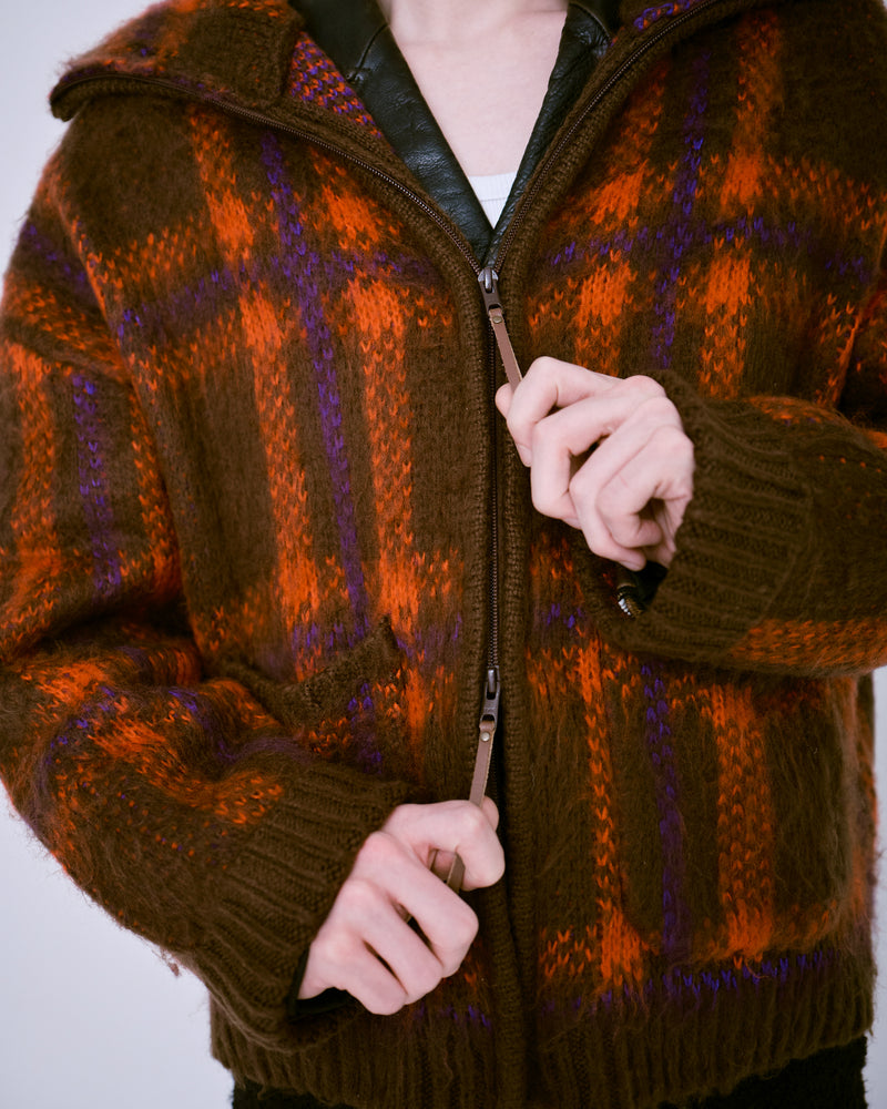 brushed check drivers knit jacket