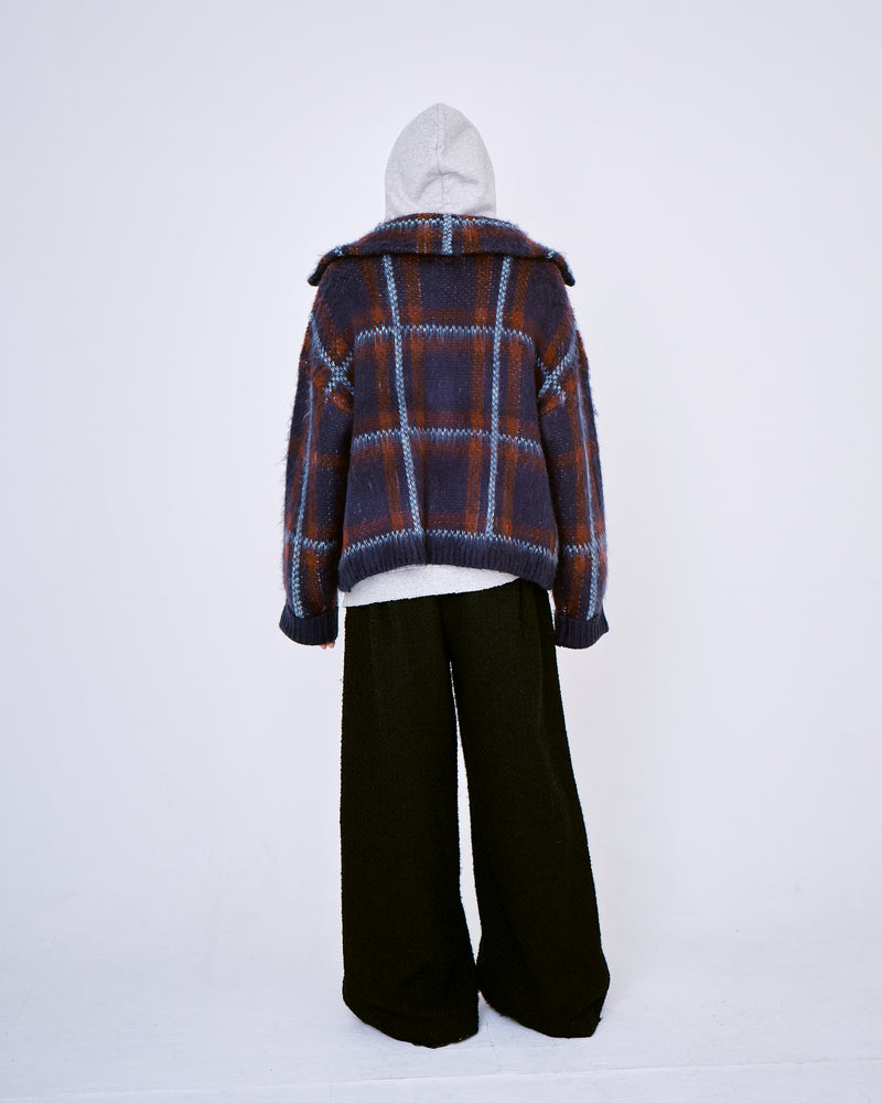 brushed check drivers knit jacket