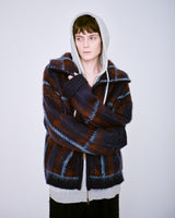 brushed check drivers knit jacket