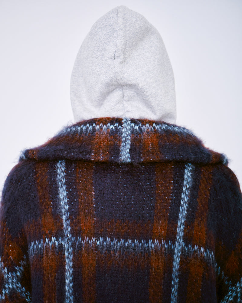 brushed check drivers knit jacket