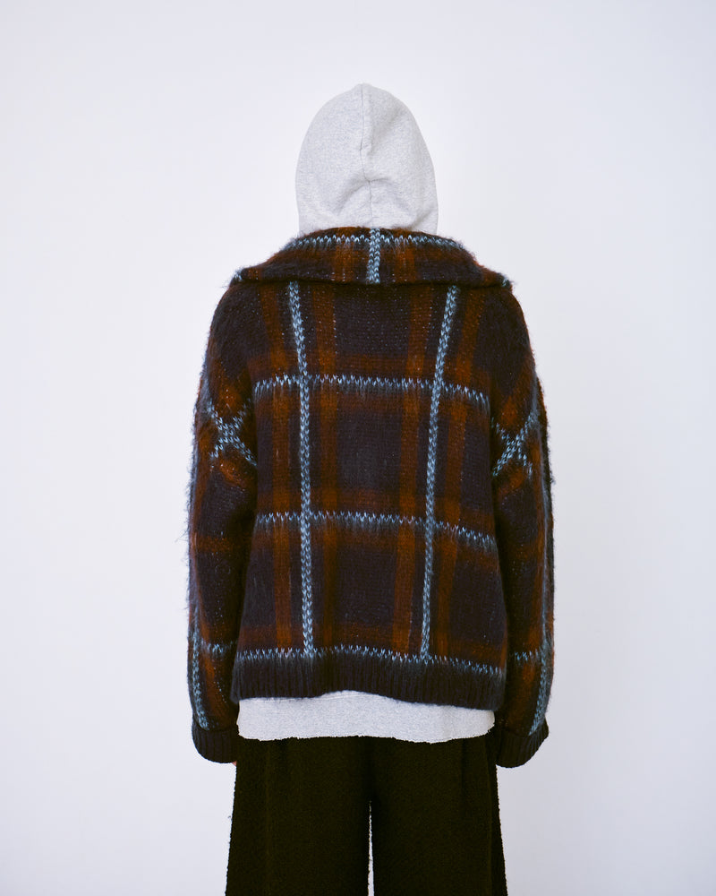 brushed check drivers knit jacket