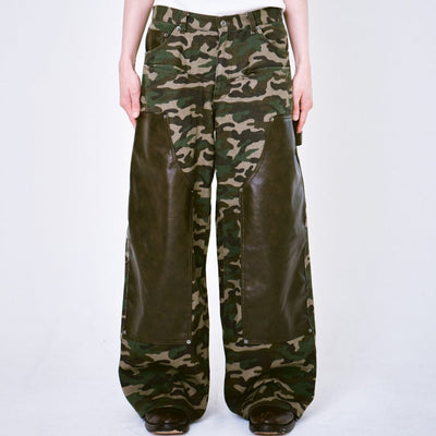 CAMO/Leather Docking Double Knee Baggy Trousersempty)