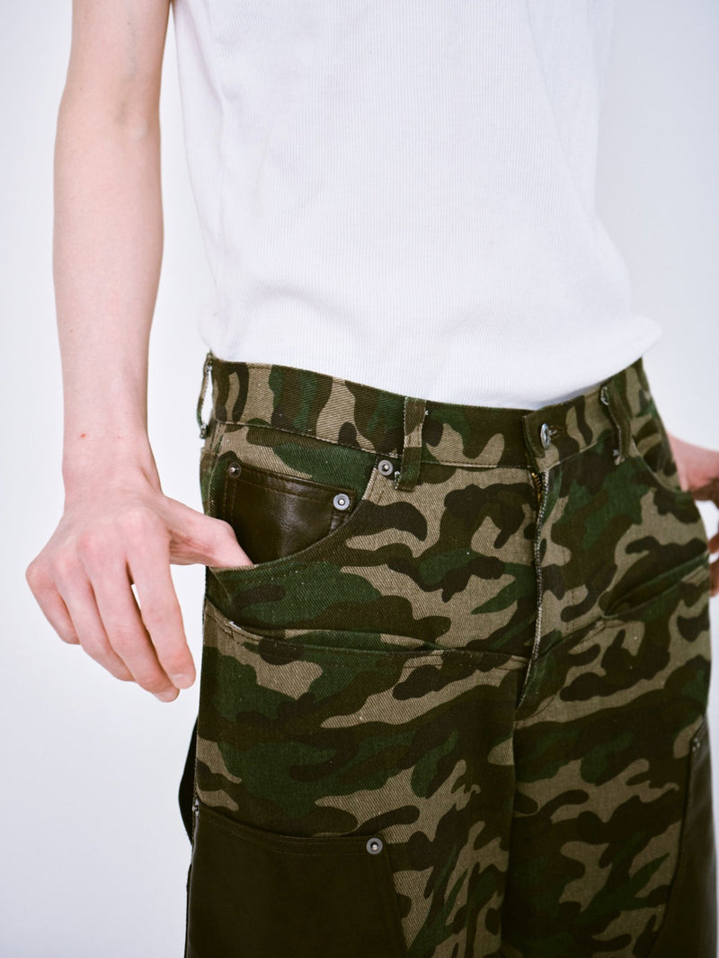 CAMO/Leather Docking Double Knee Baggy Trousersempty)