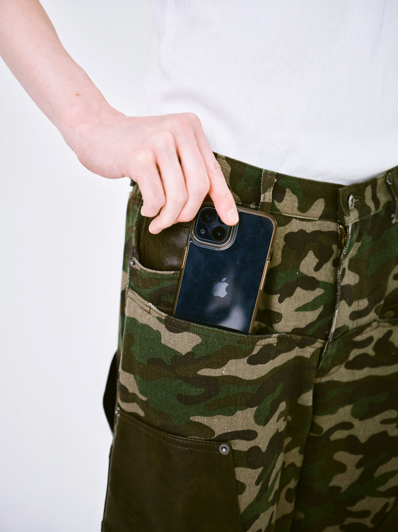 CAMO/Leather Docking Double Knee Baggy Trousersempty)