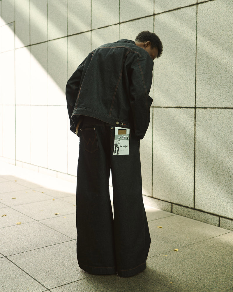 【 CamphorWood × Wrangler 】front zip wide baggy broken denim trousers