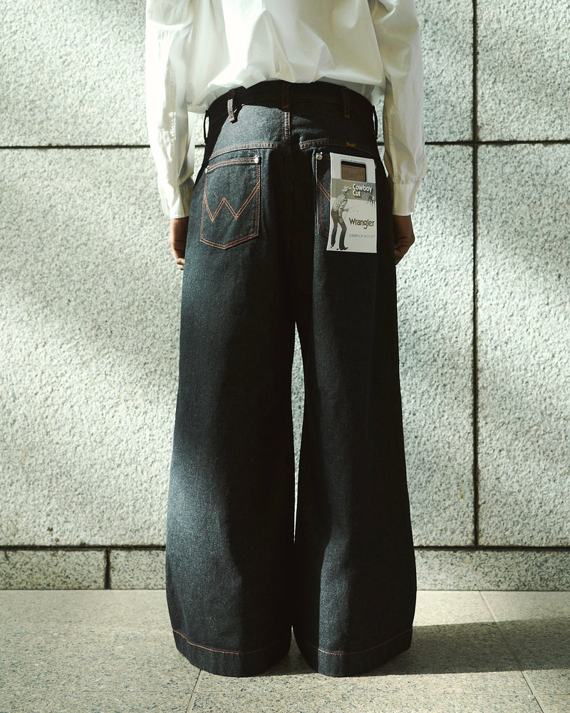 【 CamphorWood × Wrangler 】front zip wide baggy broken denim trousers